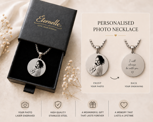 Personalised Round Photo Pendant Necklace – Laser Engraved Keepsake