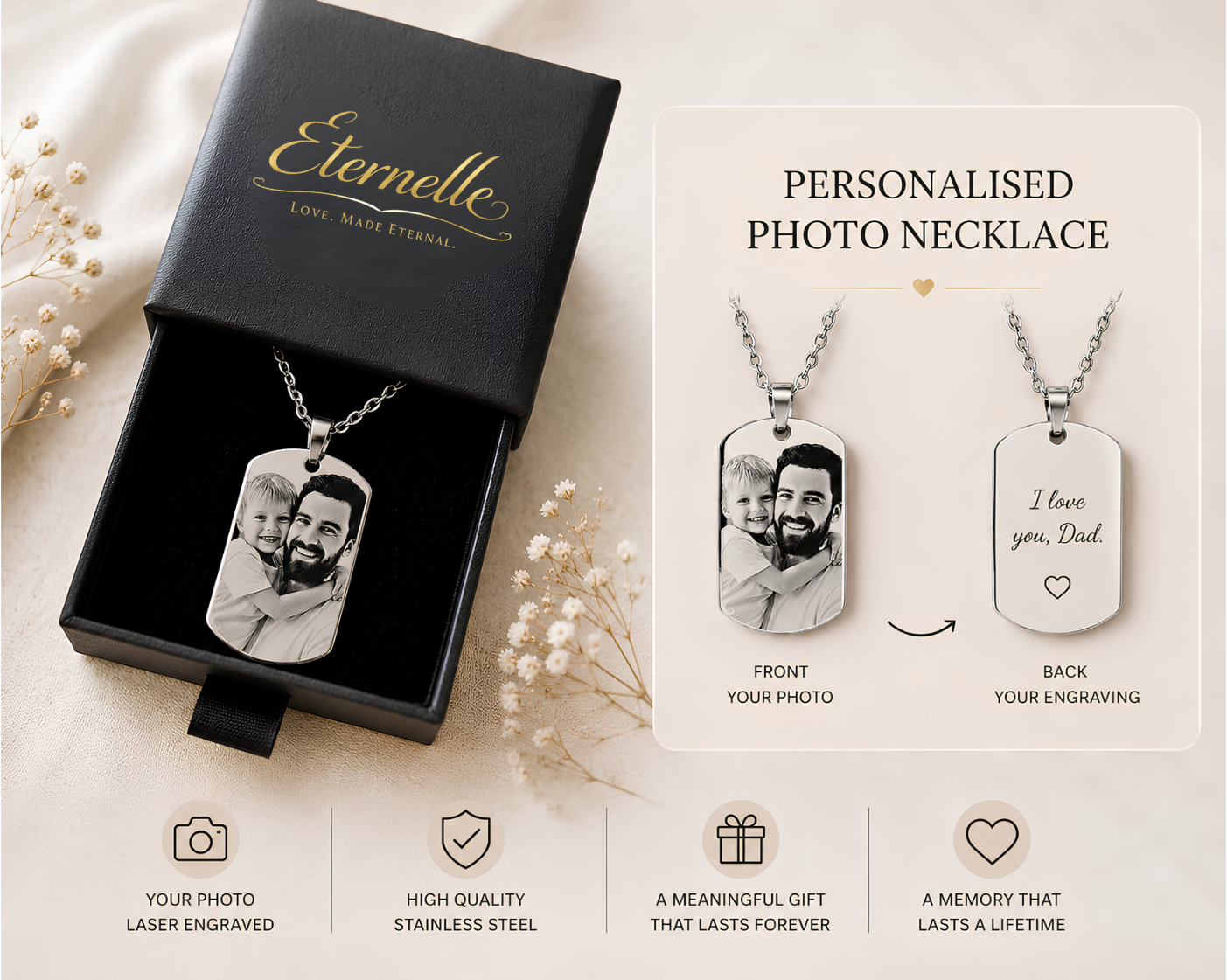 Personalised Dog Tag Photo Necklace – Modern & Stylish Keepsake
