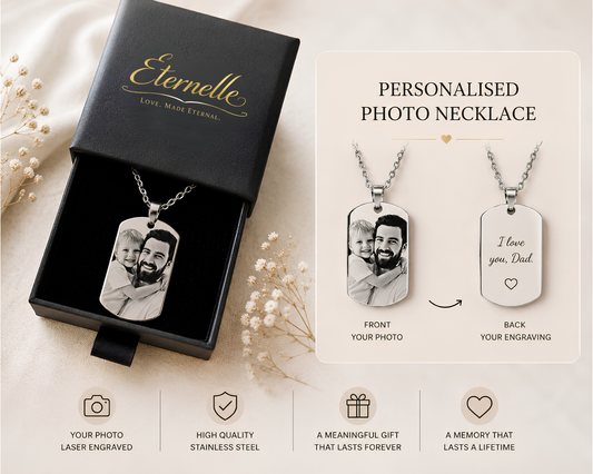 Personalised Dog Tag Photo Necklace – Modern & Stylish Keepsake