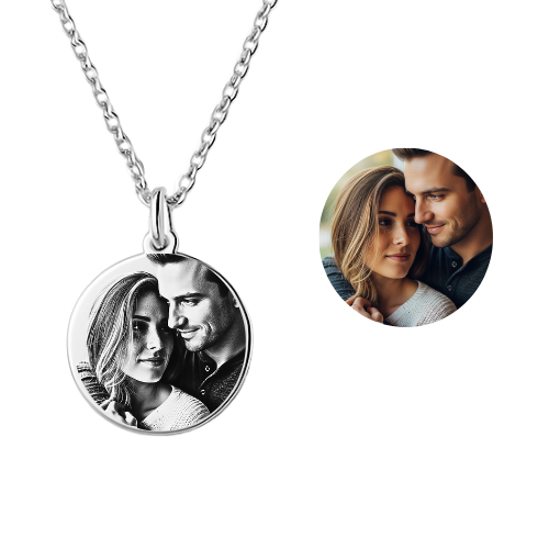 Personalised Round Photo Pendant Necklace – Laser Engraved Keepsake