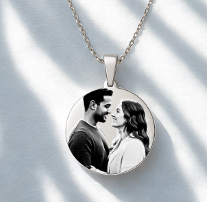 Personalised Round Photo Pendant Necklace – Laser Engraved Keepsake