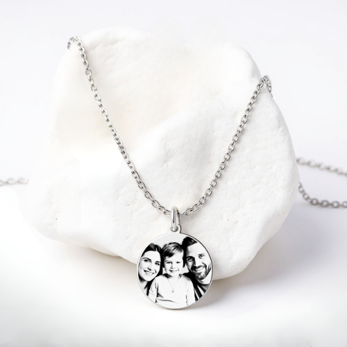 Personalised Round Photo Pendant Necklace – Laser Engraved Keepsake