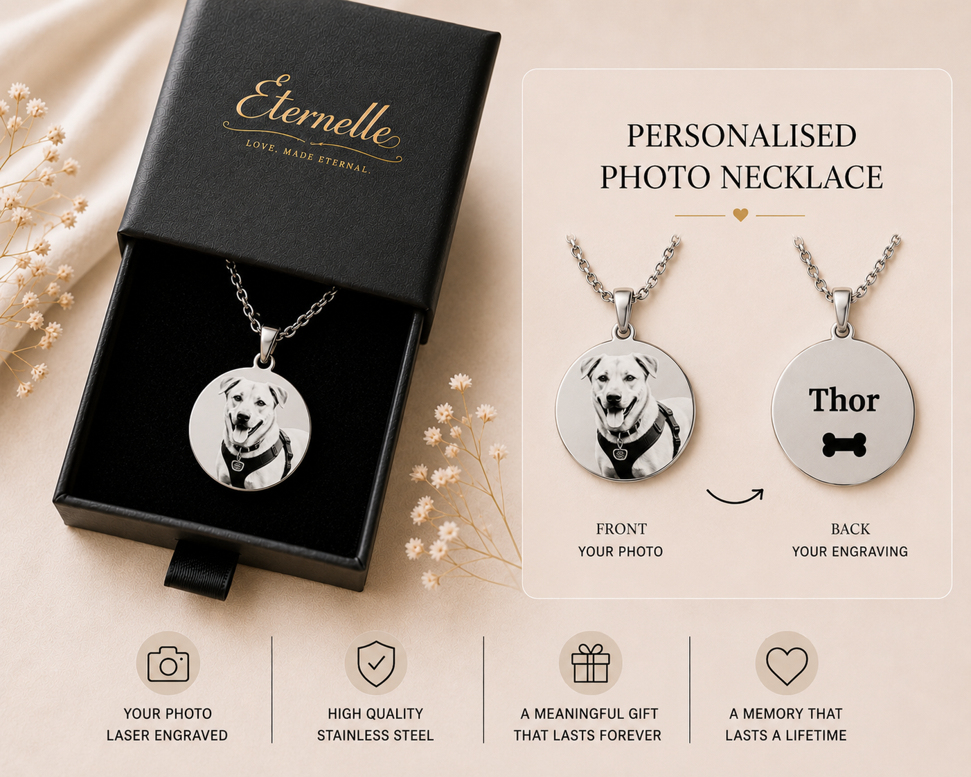 Personalised Pet Photo Necklace - Laser Engraved Keepsake